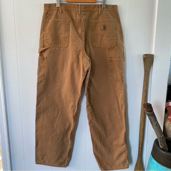 Carhartt Other - Carhartt Washed Duck Flannel Lined Straight Dungarees Brn B111 Workwear Thrashed